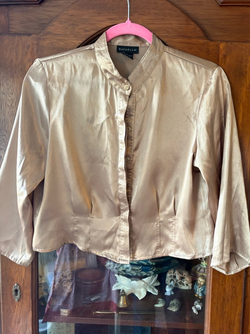 Rafaella Vintage Gold Satin Button-Front Women's Top